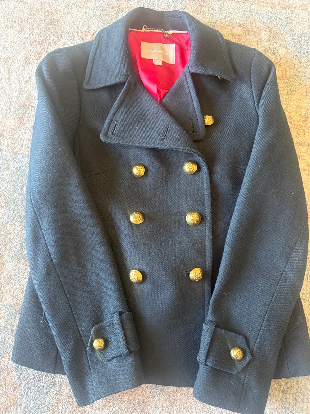Banana republic Navy Double-Breasted Pea Coat with Gold Buttons
